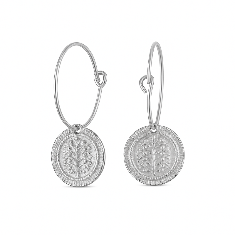 Silver Tree of Life Coin Earrings