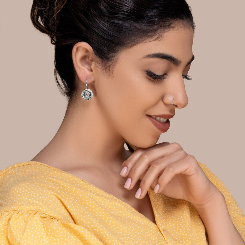 Silver Tree of Life Coin Earrings