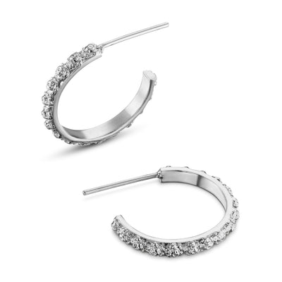 Silver flower hoop earrings
